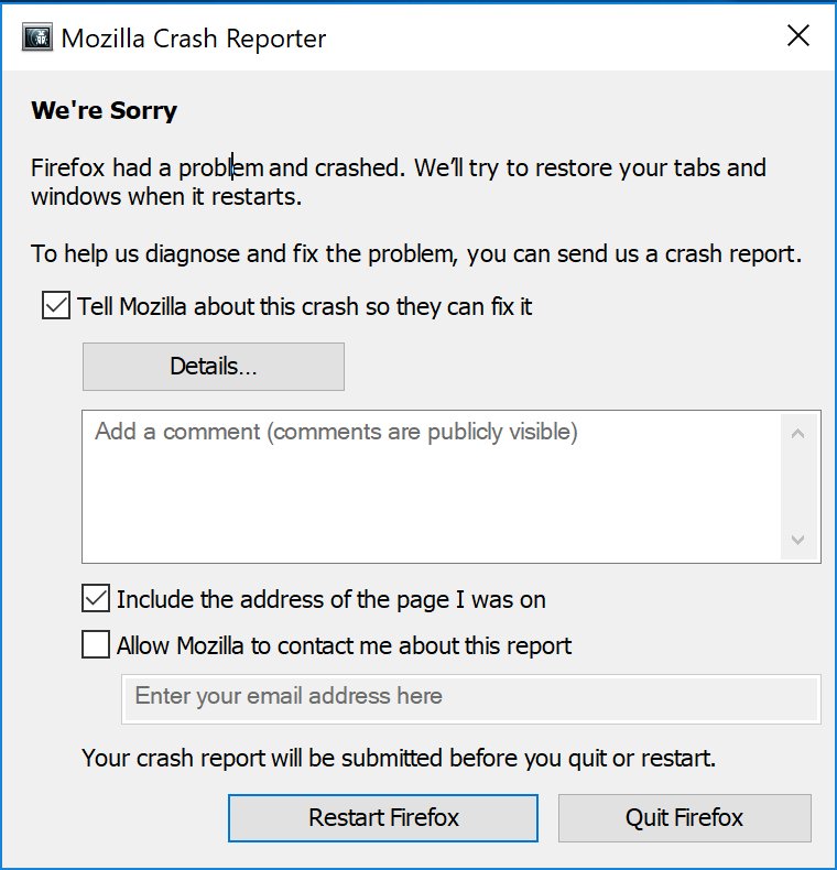 Crash report как исправить. Мозила разработчики ошибка. firefox обнаружил дыру в windows. paradox crash reporter. crashed report previous crash browser.